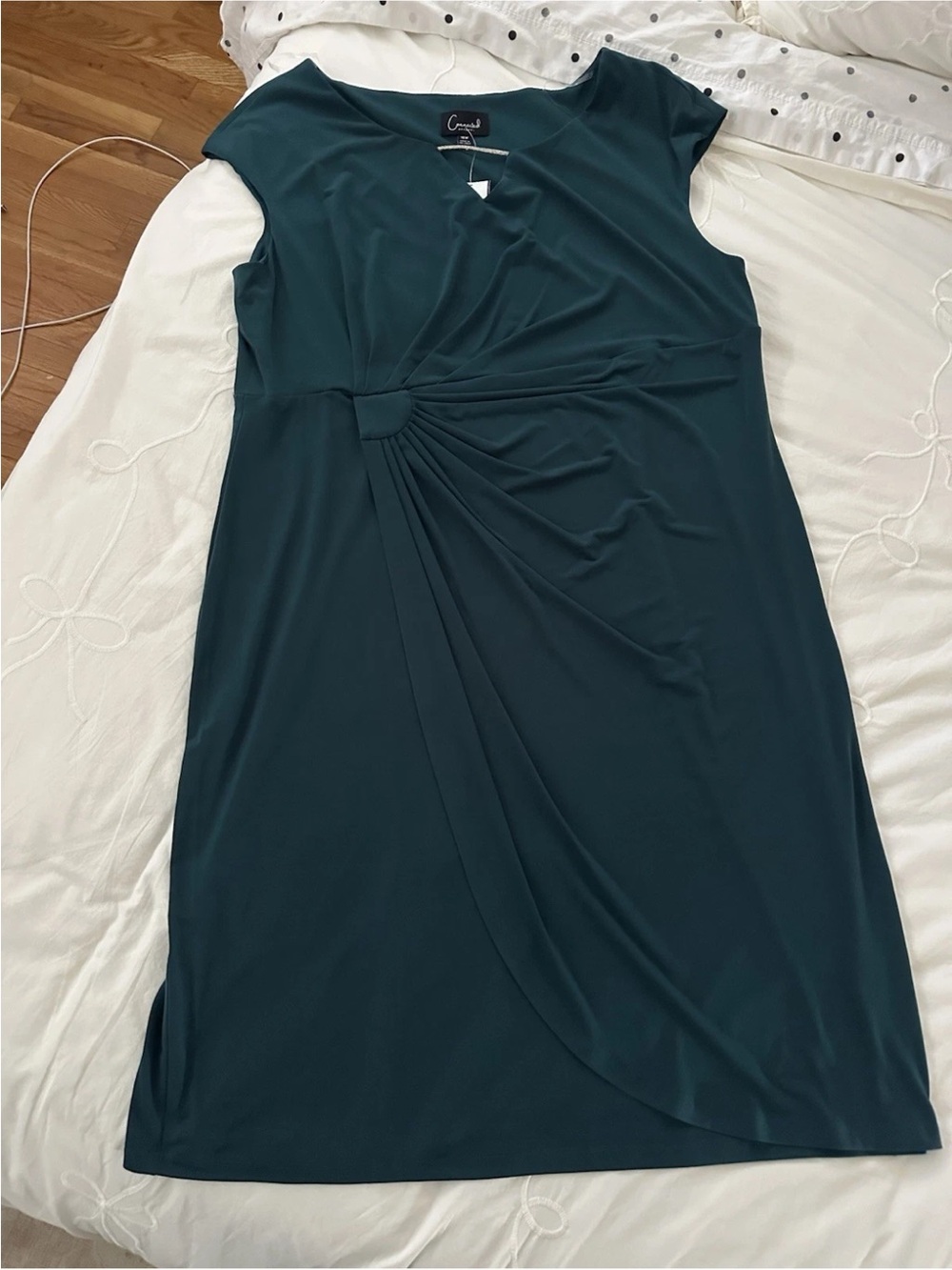 Connected Apparel 20W Hunter Green Jersey Sheath Dress Ruched 3/4 Sheer Sleeve - Picture 6 of 8